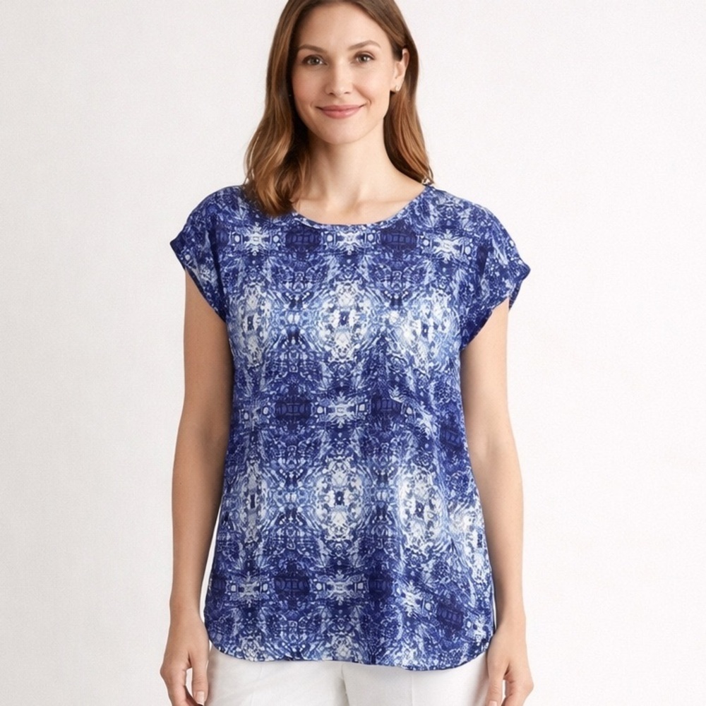 Violet Claire Blue Semi Sheer Boho Blouse S Modest Classic Pullover Top